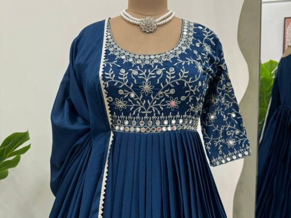 New 5000 Series Designer Gown Set | Chinon Silk Real Mirror Work Top | Lace Border Dupatta | BRAD LEEZO