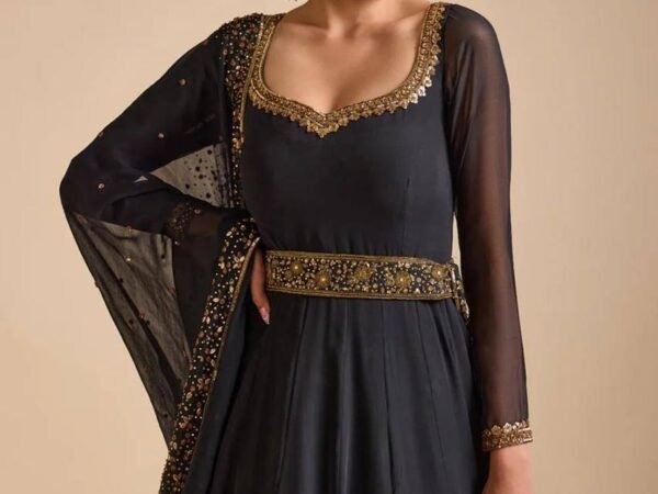 New 5000 Series Designer Gown Set | Faux Georgette Thread & Sequence Work | Lace Border Dupatta | BRAD LEEZO