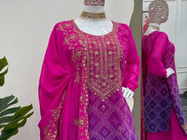 New 5000 Series Designer Plazo Set | Faux Georgette Thread & Sequence Work with Digital Print | BRAD LEEZO