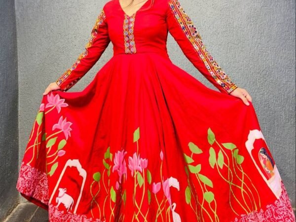 Navratri Special Designer Gown Set | Rayon Digital Print with Real Mirror Work | 5 Meter Flair | BRAD LEEZO