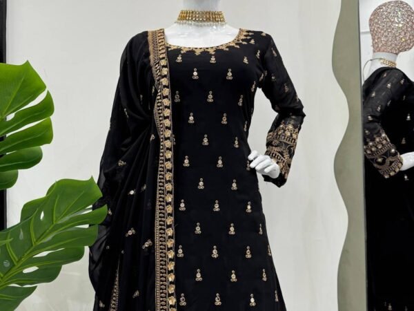 New 5000 Series Designer Plazo Set | Faux Georgette 9mm Sequence Work Suit | Lace Border Dupatta | BRAD LEEZO