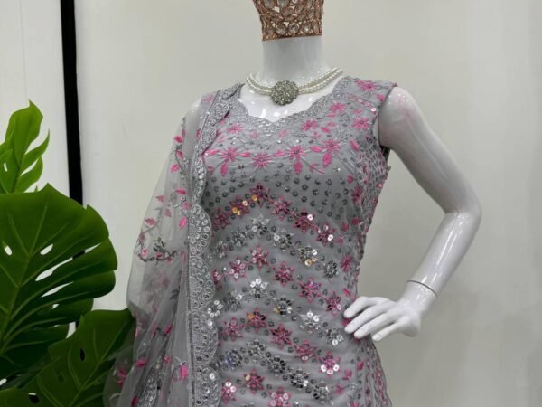 Designer Faux Georgette Sharara Suit with 9mm Sequins & Butterfly Net Dupatta – 5000 Series | BRAD LEEZO