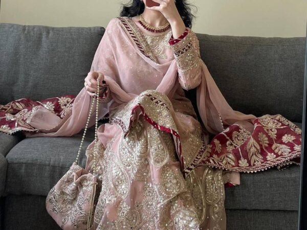 Women’s Faux Georgette Rivet Moti Sequence Work Sharara Suit Set with Dupatta | BRAD LEEZO