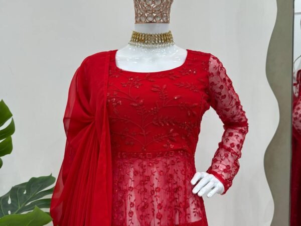 Women’s Butterfly Net Thread & Sequence Work Kurta Pant Set with Georgette Dupatta | BRAD LEEZO