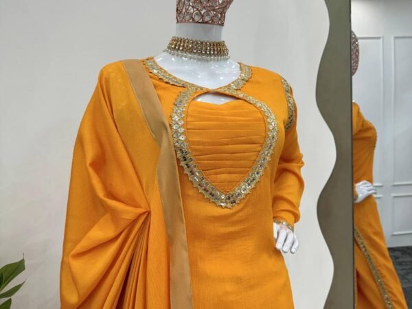 Women’s Chinon Silk 9mm Sequence Work Kurta Pant Set with Dupatta | BRAD LEEZO