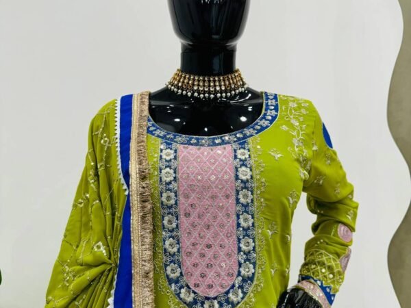 Women’s Faux Georgette Thread & Sequence Work Sharara Suit Set with Dupatta | BRAD LEEZO