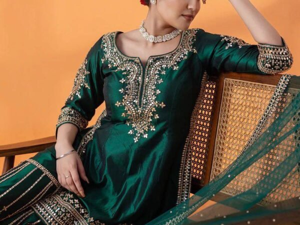 Chinon Silk Designer Sharara Suit with Butterfly Net Dupatta & Sequins Work – 5000 Series | BRAD LEEZO