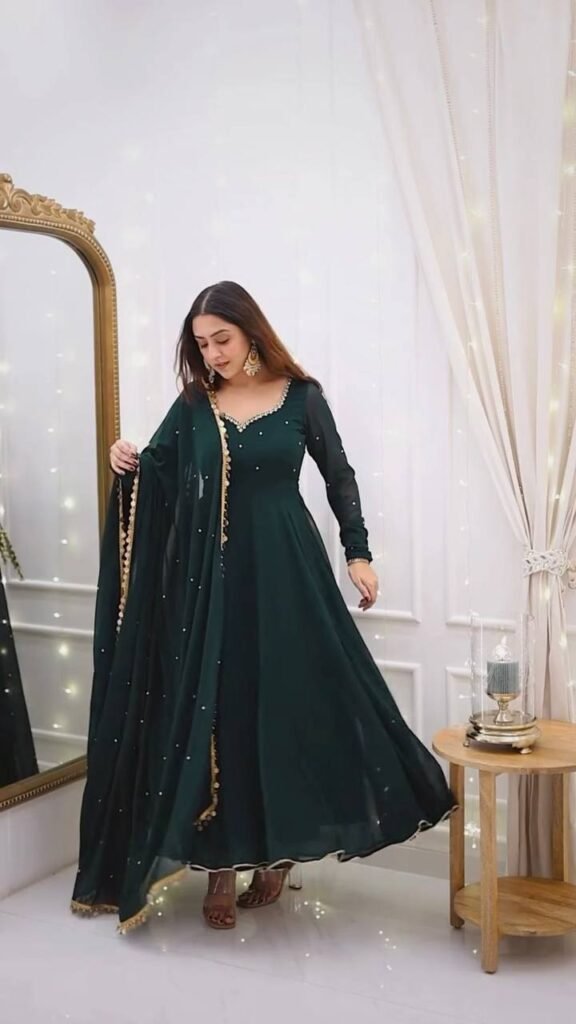 BRAD LEEZO Designer Faux Georgette Suit with Heavy Handwork 4.5 Meter Flair and Diamond Dupatta