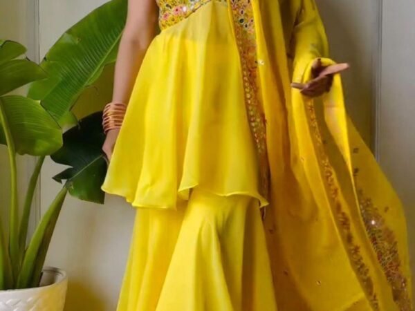 Designer Faux Georgette Plazo Suit with 9mm Sequins & Lace Dupatta – 5000 Series | BRAD LEEZO