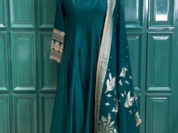 Designer Satin Silk Flared Kurti with Jacquard Silk Dupatta | BRAD LEEZO