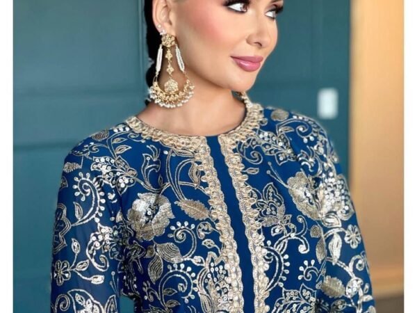 Designer Faux Georgette Embroidered Top with Sharara & Dupatta Set | BRAD LEEZO