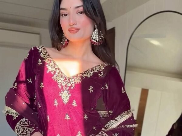 Elegant Faux Georgette Front & Back Embroidered Top-Plazo Set with Dupatta | BRAD LEEZO