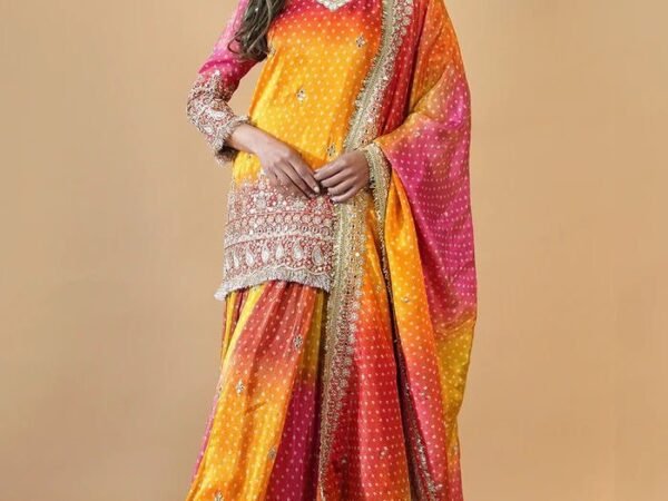 Luxury Chinon Silk Digital Print Mirror Work Top-Plazo Set with Dupatta | BRAD LEEZO