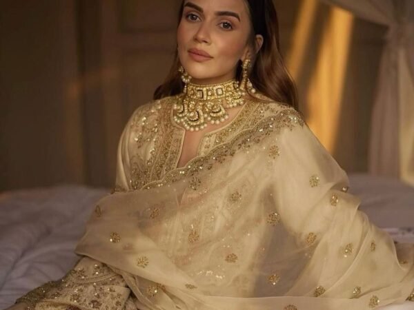 Eid Special Chinon Silk Embroidered Top-Plazo Set with Organza Dupatta | BRAD LEEZO