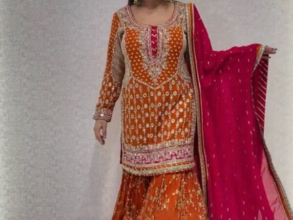 Eid Special Faux Georgette Embroidered Top with Sharara & Dupatta Sets | BRAD LEEZO