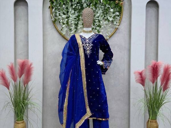 Winter Special Velvet Suit with Organza Dupatta & Moti Work | BRAD LEEZO