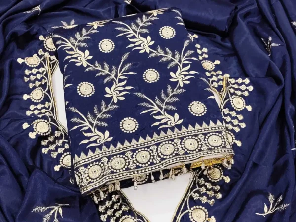 BRAD LEEZO Unstitched Chiffon Kurta & Palazzo Material Embroidered