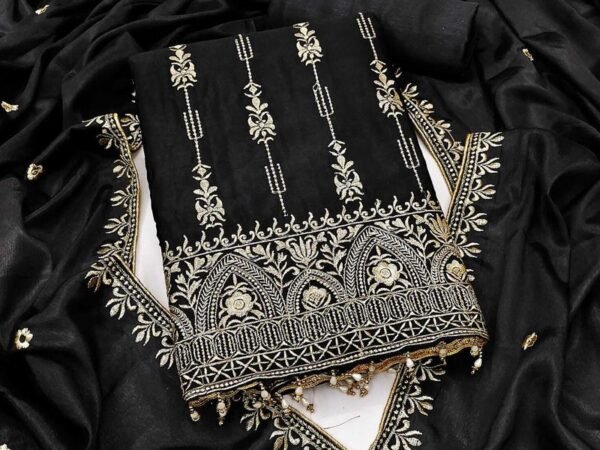 BRAD LEEZO Unstitched Chiffon Kurta & Palazzo Material Embroidered