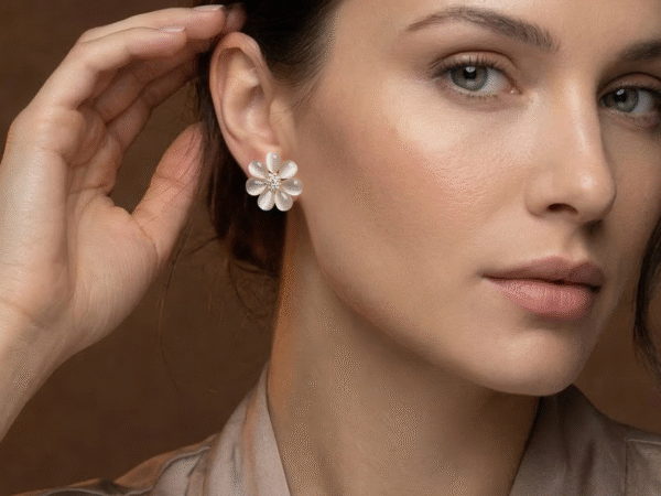 Bloom Pearl Studs with elegant floral pearl design for women