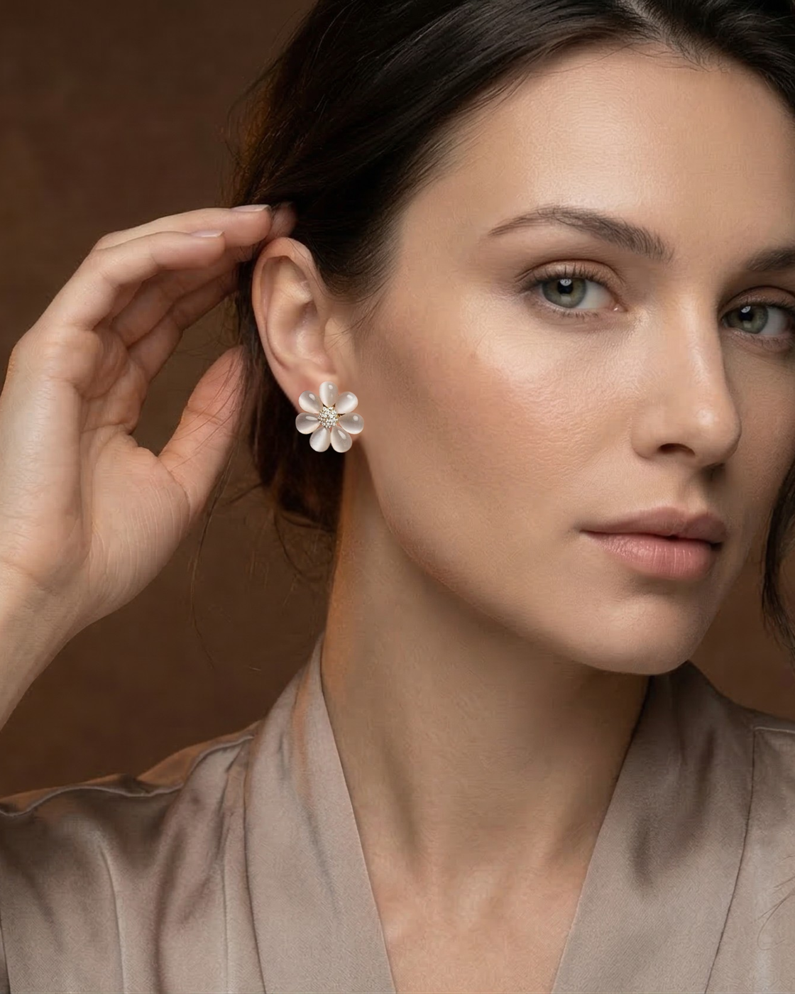 AL_BPS_1 Bloom Pearl Studs with elegant floral pearl design for women