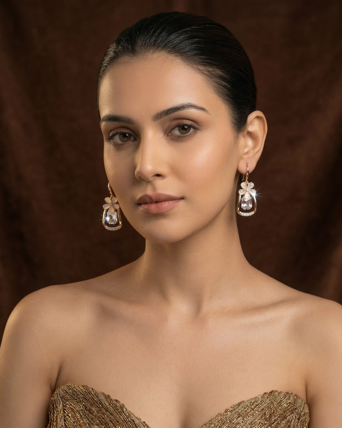AL_EBC_1 Elowen Bloom Crystal Drop Earrings with elegant floral crystal drop design for women