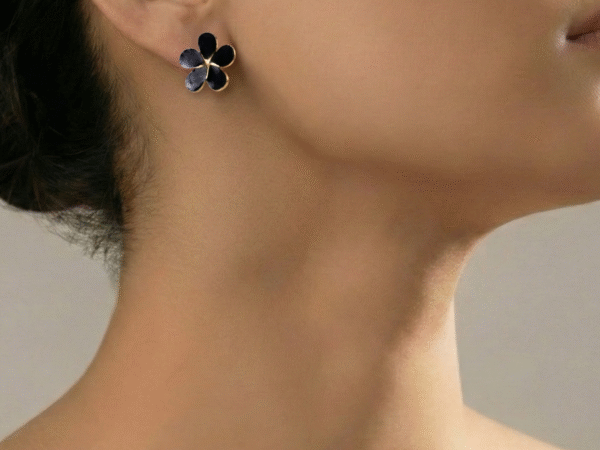 Bloom Black Floral Stud Earrings with elegant black flower design for women.