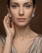 Pearl Aura Square Silver Studs with elegant pearl detailing and modern square design.