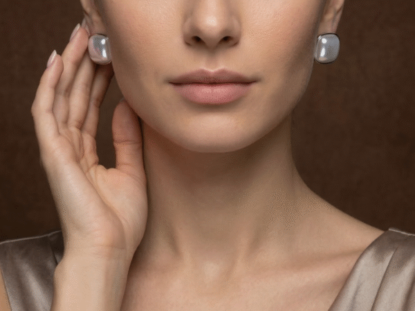 Pearl Aura Square Silver Studs with elegant pearl detailing and modern square design.