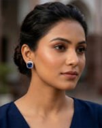 Aira Sparkle Square Stud Earrings Set in royale blue, purple, and diamond finish for women