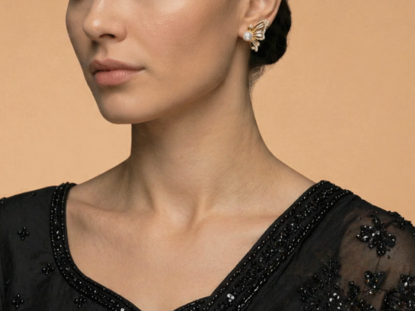 Pearl Whisper Butterfly Studs with elegant pearl butterfly design for women