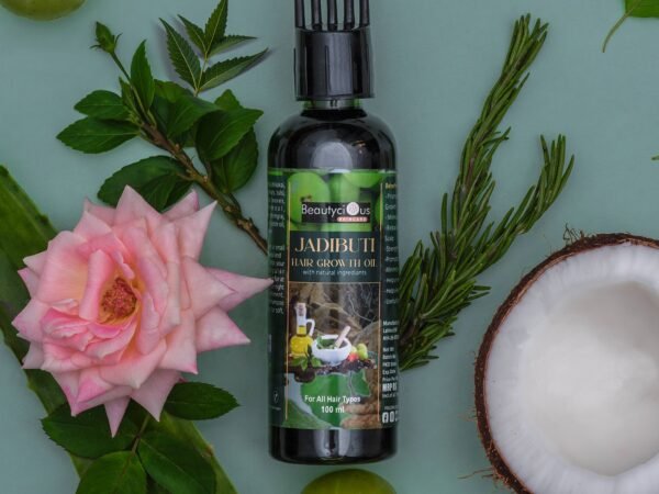 Herbal Jadibuti hair oil for hair loss treatment and hair regrowth care.