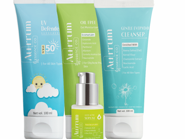 Aurrum Essence co | Oil control, acne control , deep cleanser ,sun protection combo | Niacinamide, Ceramide, Vitamin B5, Uvinul plus, Centella Asiatica extract, Hyaluronic acid, Penthenol |(100+100+100+30 ml)