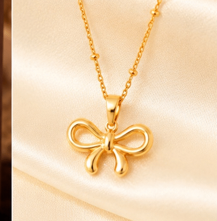 Whisper Wing Pendant for Women | Elegant Bow Design Gold-Tone Necklace | Lightweight, Skin-Friendly & Adjustable Chain | Aurevie luxe