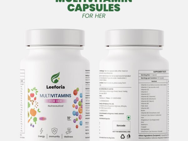 Leeforia Multivitamin for Women | 100% Plant, Non-Synthetic | With Biotin, Zinc, Vitamin C, D3 for Immunity, Hair, Skin, Bones & Overall Wellness | 60 Capsules