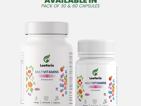 Leeforia Multivitamin for Her | 100% Plant, Non-Synthetic | With Biotin, Zinc, Vitamin C, D3 for Immunity, Hair, Skin, Bones & Overall Wellness | 30 Capsules