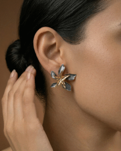 Noir Aurelia Floral Statement Earrings with elegant floral luxury design for women