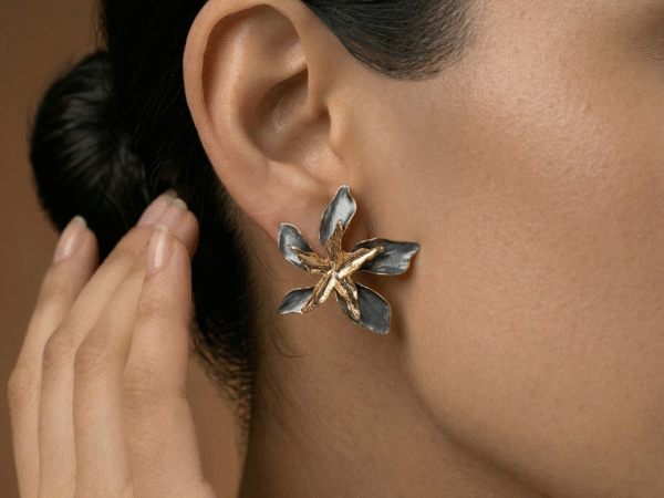 Noir Aurelia Floral Statement Earrings with elegant floral luxury design for women