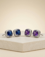 Aira Sparkle Square Stud Earrings Set in royale blue, purple, and diamond finish for women