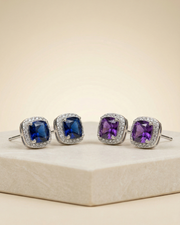 Aira Sparkle Square Stud Earrings Set in royale blue, purple, and diamond finish for women