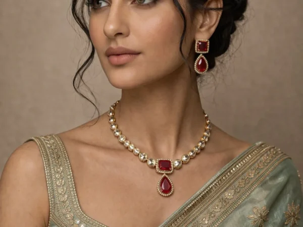 Ruby Royale Kundan Necklace Set | Aurevie luxe