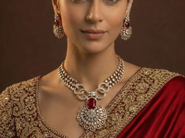 Ruby bloom elegance Necklace Set | Aurevie luxe