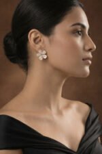 Bloom Black Floral Stud Earrings with elegant black flower design for women.