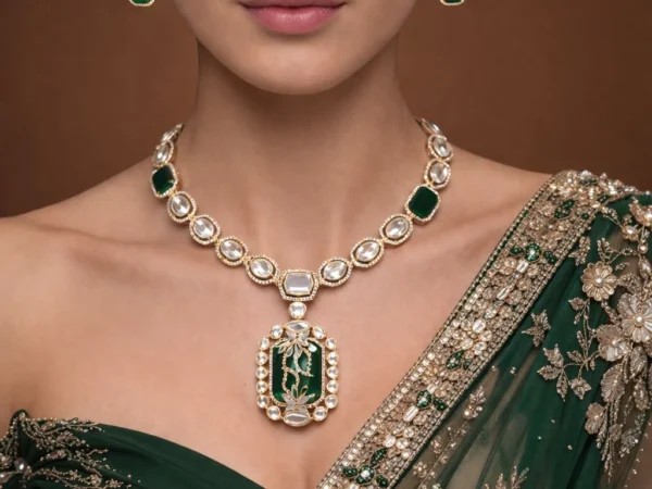 Noorjahaan emerald pendant set | Aurevie luxe