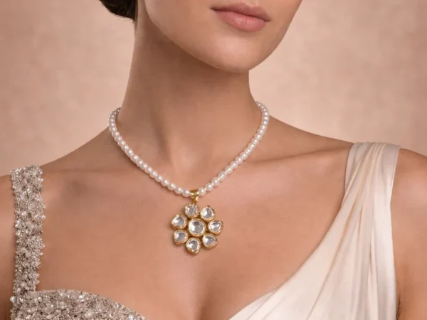 Pearl Kundan Bloom Pendant Set | Aurevie luxe