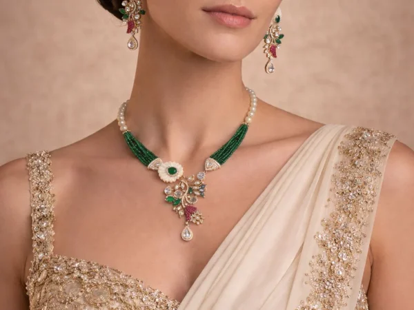 Emerald Pearl Drop Necklace Set | Aurevie luxe