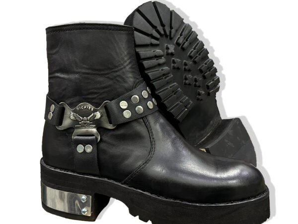 Men’s Black Leather Biker Ankle Boots – Studded Harness Motorcycle Boots with Chunky Sole stepswift