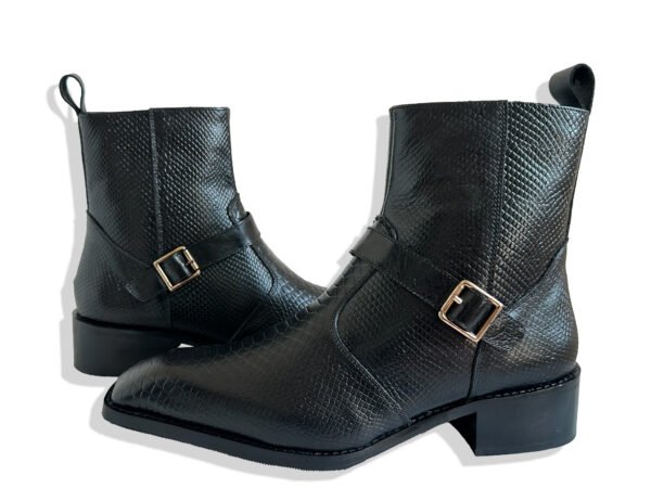 Men’s Black Textured Leather Monk Strap Ankle Boots – Premium Formal & Casual Chelsea Boots stepswift