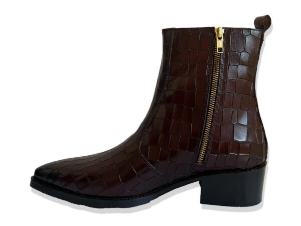Brown Crocodile Texture Ankle Boots for Women | Block Heel Boots | Stepswift