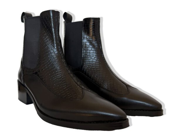 Women's Black Croc Texture Chelsea Ankle Boots – Pointed Toe Block Heel Fashion Boots