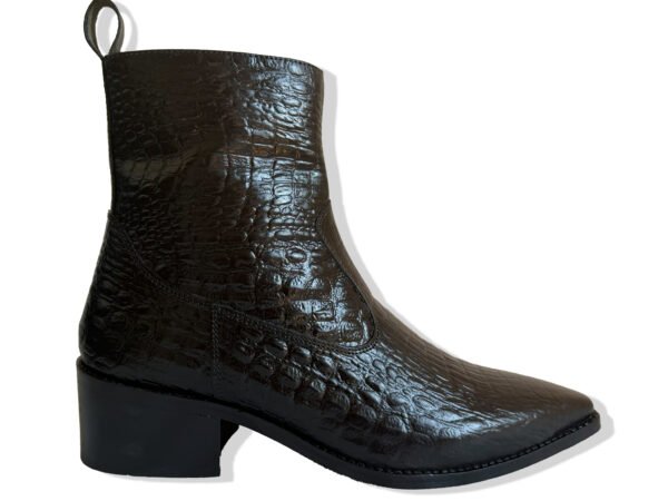 Black Crocodile Texture Ankle Boots for Women | Premium Block Heel Boots | Stepswift